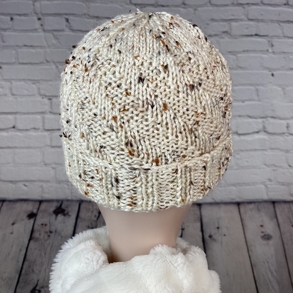 Homemade Cream/Brown/Tan Crocheted Knit Yarn Hat - Picture 6 of 11